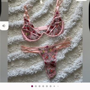 For Love And Lemons Pink Floral Embroidered Bra